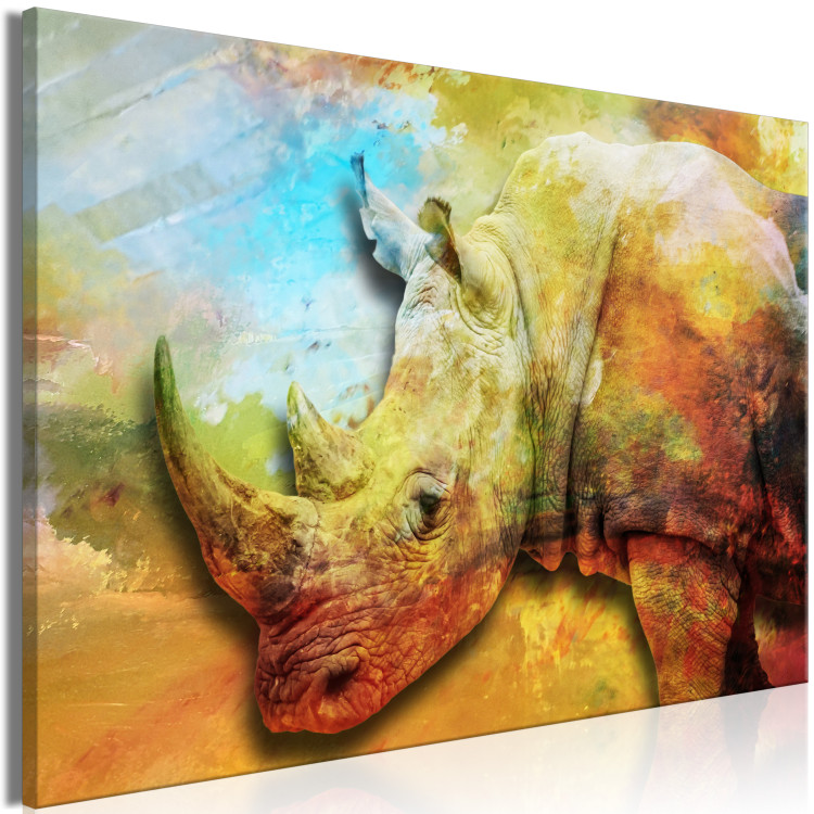 Canvas Rhinoceros (1-piece) Wide - multicolored exotic animal 137007 additionalImage 2