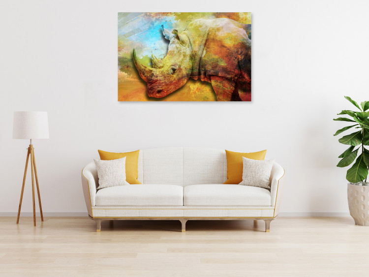 Canvas Rhinoceros (1-piece) Wide - multicolored exotic animal 137007 additionalImage 3