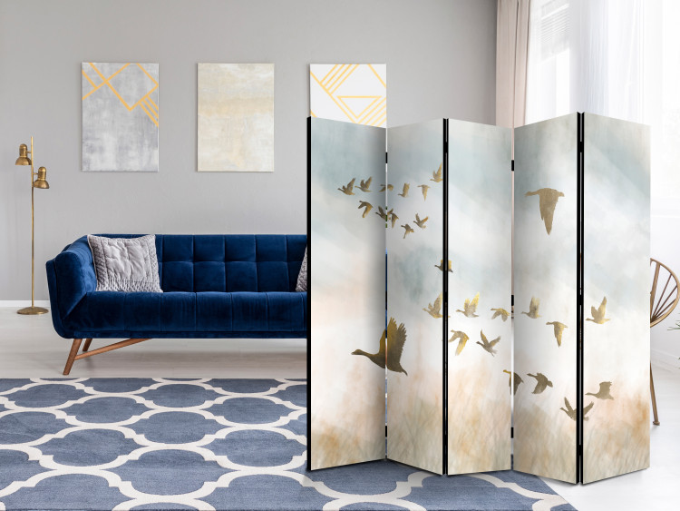 Room Divider Golden Geese II (5-piece) - Flying birds and countryside landscape in the background 138107 additionalImage 4