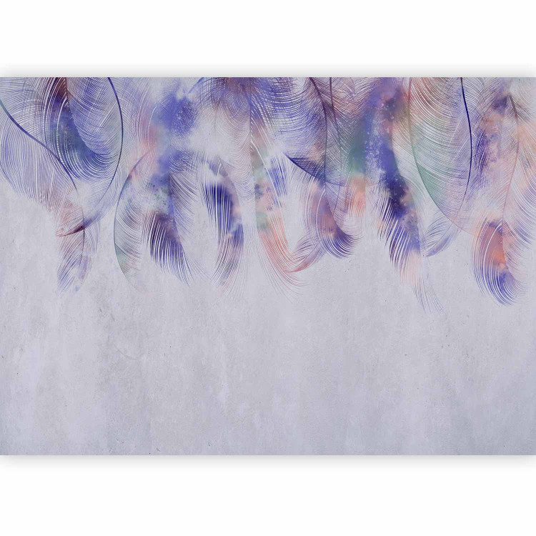 Photo Wallpaper Minimalist nature - purple bird feathers with grey textured pattern in the background 138407 additionalImage 1