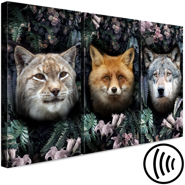 Canvas Print Forest Dwellers (3-piece) - three cats among dense jungle leaves 138607 additionalImage 6