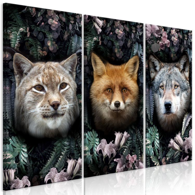 Canvas Print Forest Dwellers (3-piece) - three cats among dense jungle leaves 138607 additionalImage 2