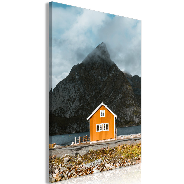 Canvas Northern Shore (1-piece) Vertical - house by the sea and mountains in the background 138707 additionalImage 2