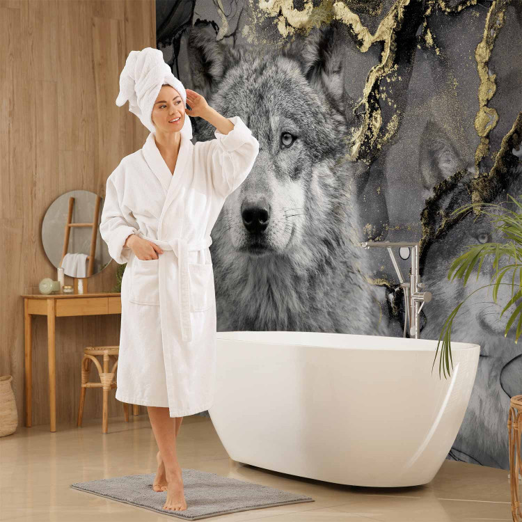 Wall Mural Tranquil wolves - abstract with animal motif and golden patterns 142807 additionalImage 8