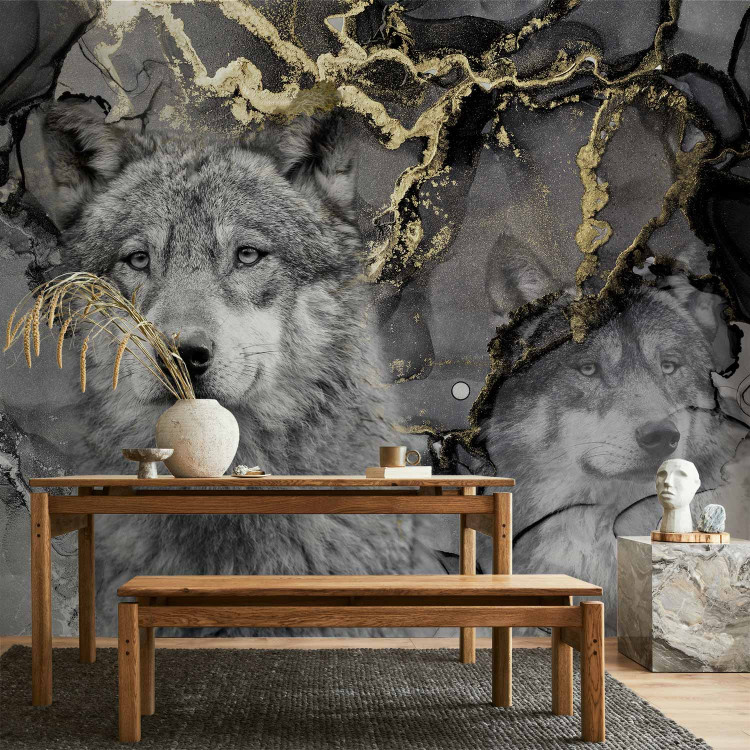Wall Mural Tranquil wolves - abstract with animal motif and golden patterns 142807 additionalImage 6
