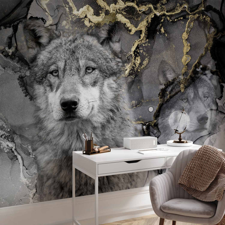 Wall Mural Tranquil wolves - abstract with animal motif and golden patterns 142807 additionalImage 4
