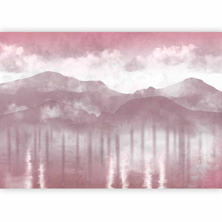 Wall Mural Hazy Landscape - View of the Mountains and the Lake in Pink Shades 146007 additionalImage 5