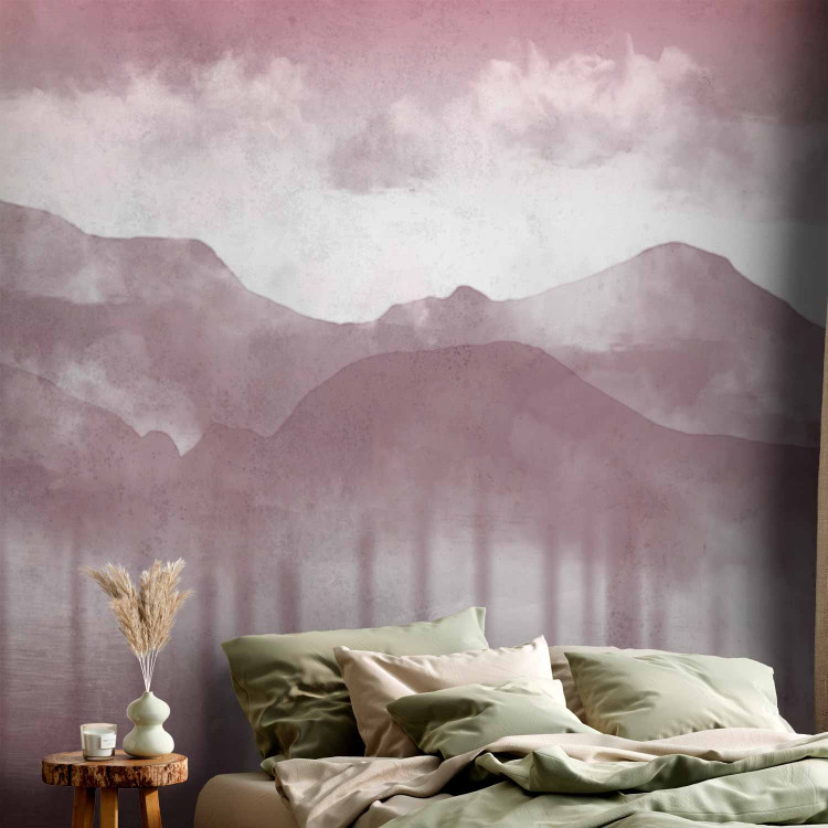 Wall Mural Hazy Landscape - View of the Mountains and the Lake in Pink Shades 146007 additionalImage 2
