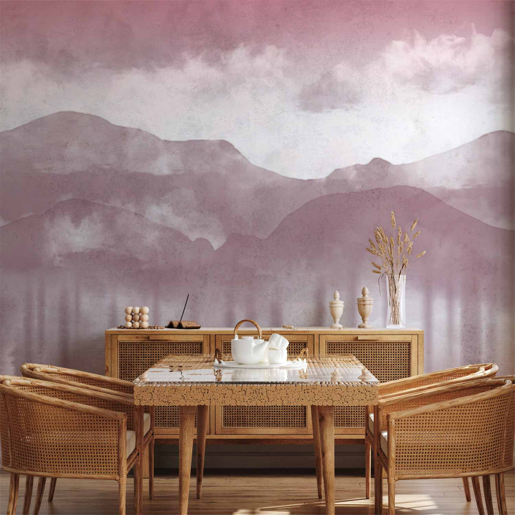 Wall Mural Hazy Landscape - View of the Mountains and the Lake in Pink Shades 146007 additionalImage 6
