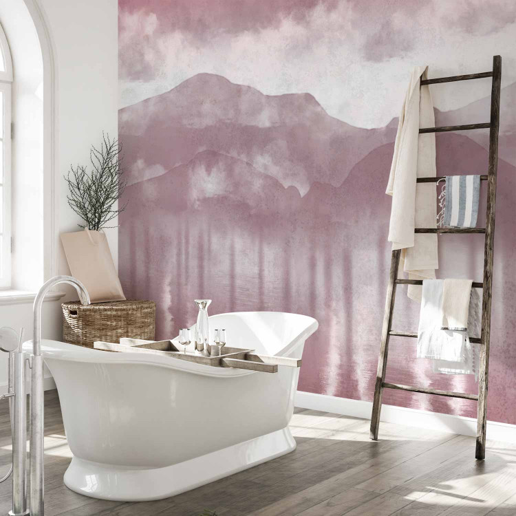 Wall Mural Hazy Landscape - View of the Mountains and the Lake in Pink Shades 146007 additionalImage 8