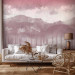 Wall Mural Hazy Landscape - View of the Mountains and the Lake in Pink Shades 146007
