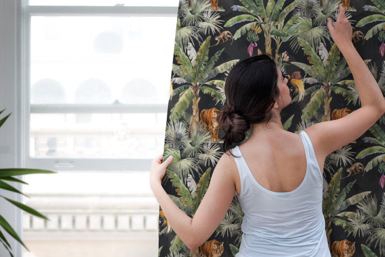 Decorative Curtain In the jungle - palm trees, tiger and monkey on dark background 147307 additionalImage 4