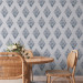 Modern Wallpaper Pattern - Palm Leaves on Blue Diamonds Connected With White Stripes 149907 additionalThumb 5