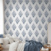 Modern Wallpaper Pattern - Palm Leaves on Blue Diamonds Connected With White Stripes 149907 additionalThumb 4