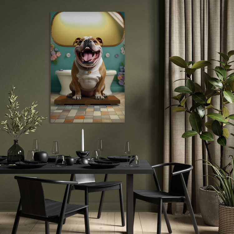 Canvas Art Print AI French Bulldog Dog - Animal Waiting In Colorful Bathroom - Vertical 150107 additionalImage 3