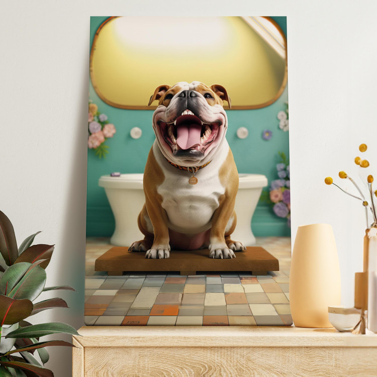 Canvas Art Print AI French Bulldog Dog - Animal Waiting In Colorful Bathroom - Vertical 150107 additionalImage 11