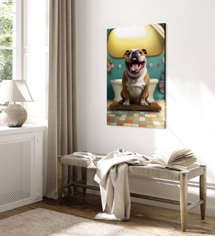 Canvas Art Print AI French Bulldog Dog - Animal Waiting In Colorful Bathroom - Vertical 150107 additionalImage 10