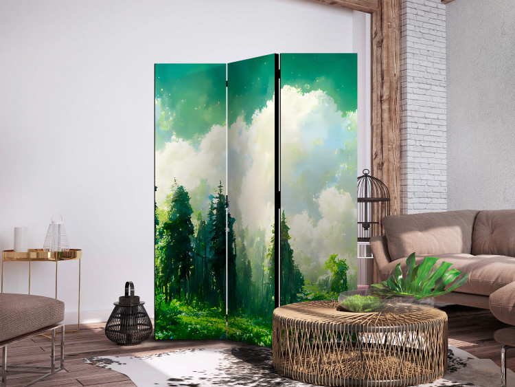 Folding Screen Mountain Landscape - Trees on a Mountainside Painted in Watercolor [Room Dividers] 159807 additionalImage 2
