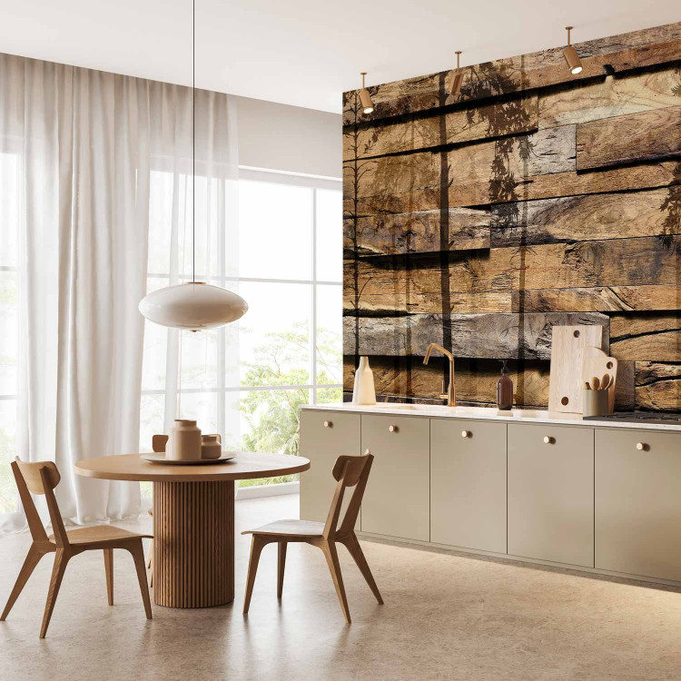 Wall Mural High forest trees - brown board pattern with falling forest shadow 63907 additionalImage 7