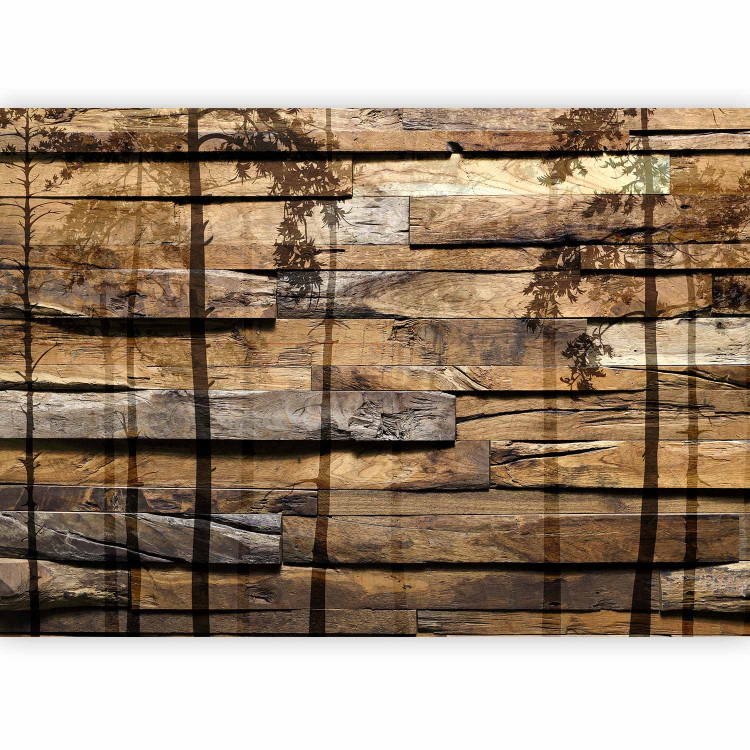 Wall Mural High forest trees - brown board pattern with falling forest shadow 63907 additionalImage 5