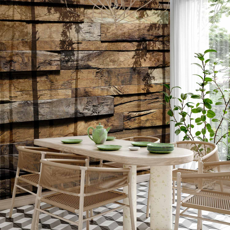 Wall Mural High forest trees - brown board pattern with falling forest shadow 63907 additionalImage 4