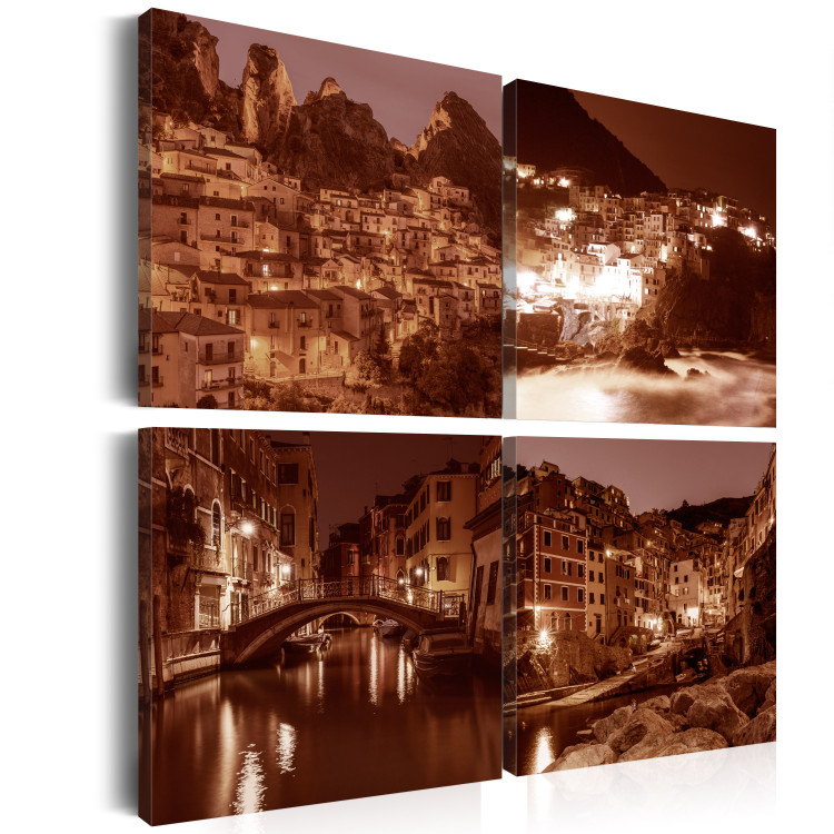 Canvas Italian Towns in Sepia (4-piece) - Picturesque Views of Venice 93007 additionalImage 2