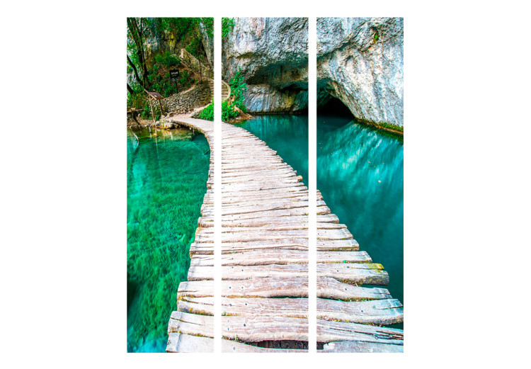 Room Divider Emerald Lake - landscape of a lake and a wooden long bridge 95307 additionalImage 3