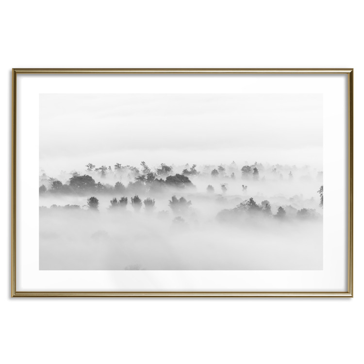 Poster Dense fog - black and white landscape overlooking misty treetops 114917 additionalImage 16
