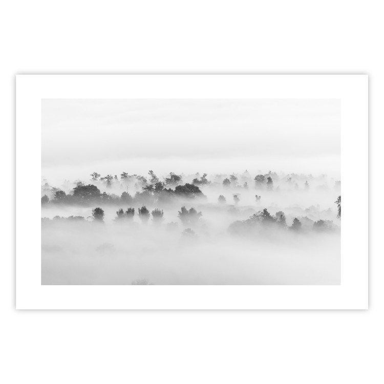 Poster Dense fog - black and white landscape overlooking misty treetops 114917 additionalImage 19