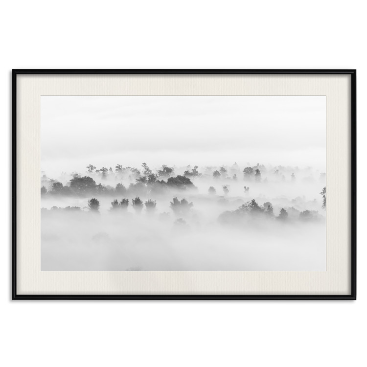 Poster Dense fog - black and white landscape overlooking misty treetops 114917 additionalImage 18