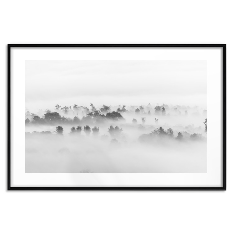 Poster Dense fog - black and white landscape overlooking misty treetops 114917 additionalImage 15