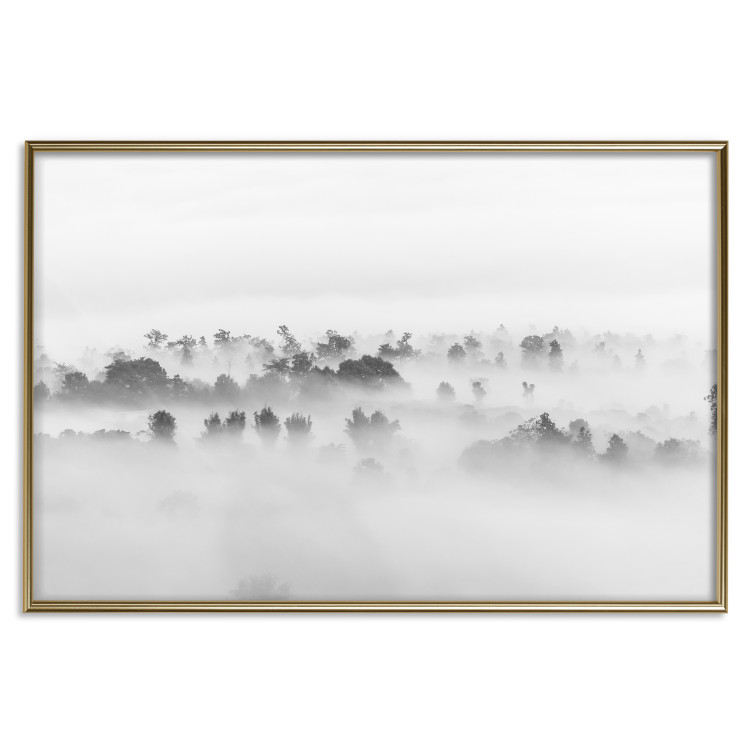 Poster Dense fog - black and white landscape overlooking misty treetops 114917 additionalImage 20