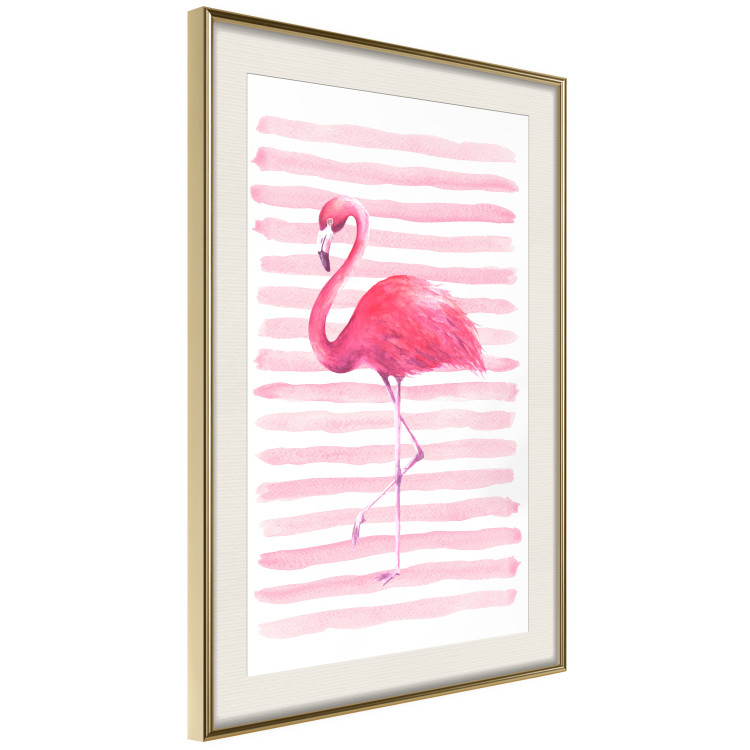 Wall Poster Flamingo and Stripes - composition with a pink bird on a background of horizontal stripes 115317 additionalImage 2