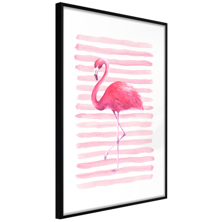 Wall Poster Flamingo and Stripes - composition with a pink bird on a background of horizontal stripes 115317 additionalImage 11