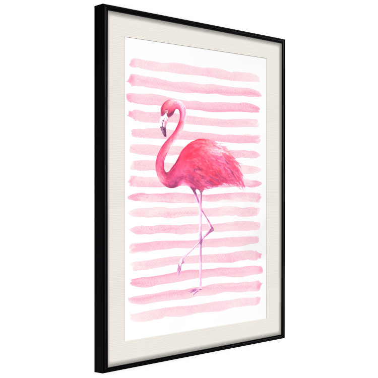 Wall Poster Flamingo and Stripes - composition with a pink bird on a background of horizontal stripes 115317 additionalImage 3