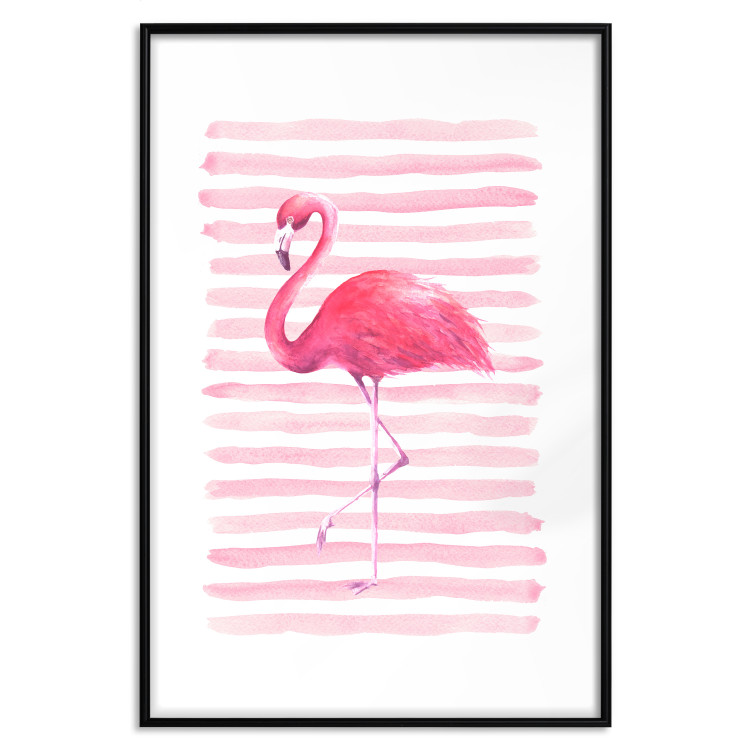 Wall Poster Flamingo and Stripes - composition with a pink bird on a background of horizontal stripes 115317 additionalImage 17