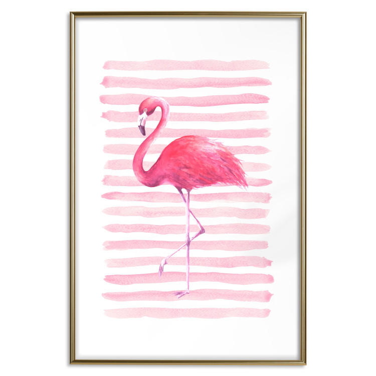 Wall Poster Flamingo and Stripes - composition with a pink bird on a background of horizontal stripes 115317 additionalImage 14
