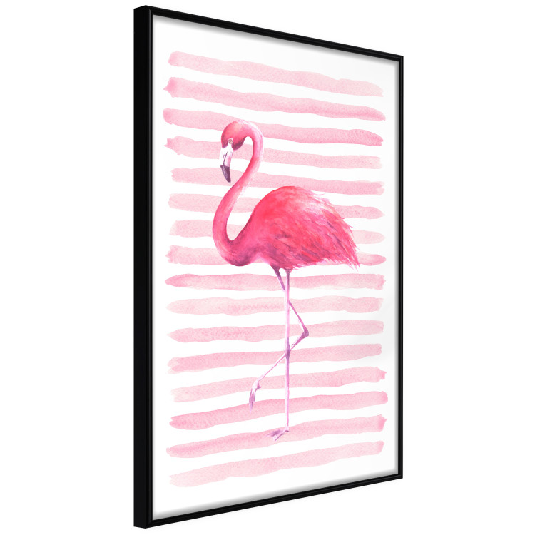 Wall Poster Flamingo and Stripes - composition with a pink bird on a background of horizontal stripes 115317 additionalImage 12