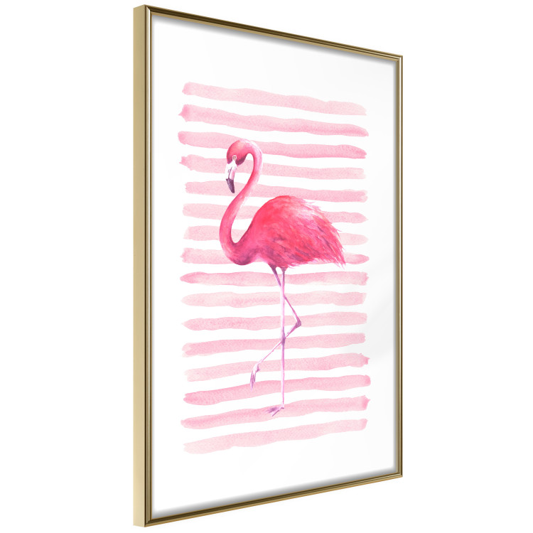 Wall Poster Flamingo and Stripes - composition with a pink bird on a background of horizontal stripes 115317 additionalImage 6