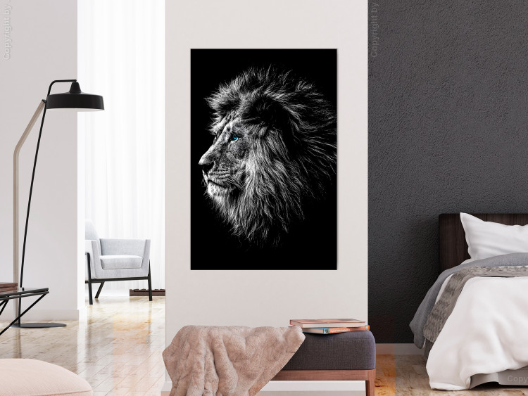 Wall Poster Black and White King - composition with a dignified lion with blue eyes 116317 additionalImage 23