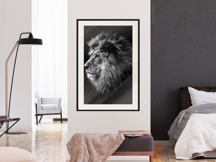 Wall Poster Black and White King - composition with a dignified lion with blue eyes 116317 additionalImage 22