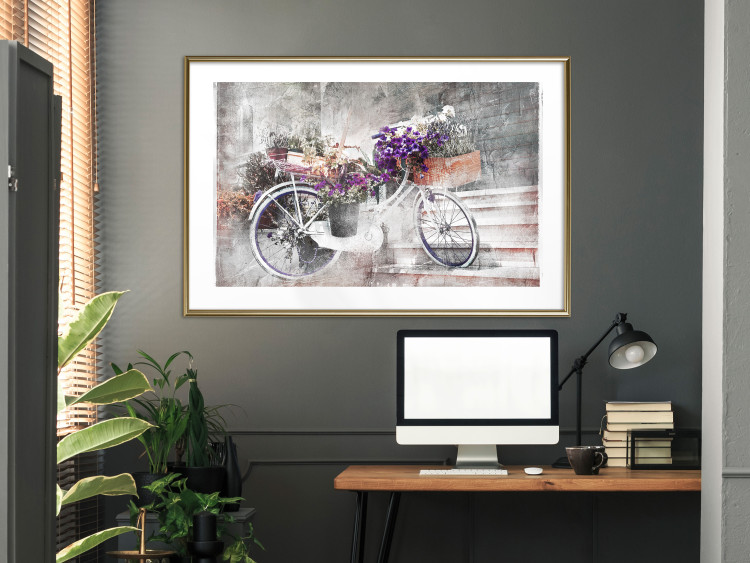 Wall Poster Flowery Bicycle - colorful composition on a retro-style staircase background 116417 additionalImage 15