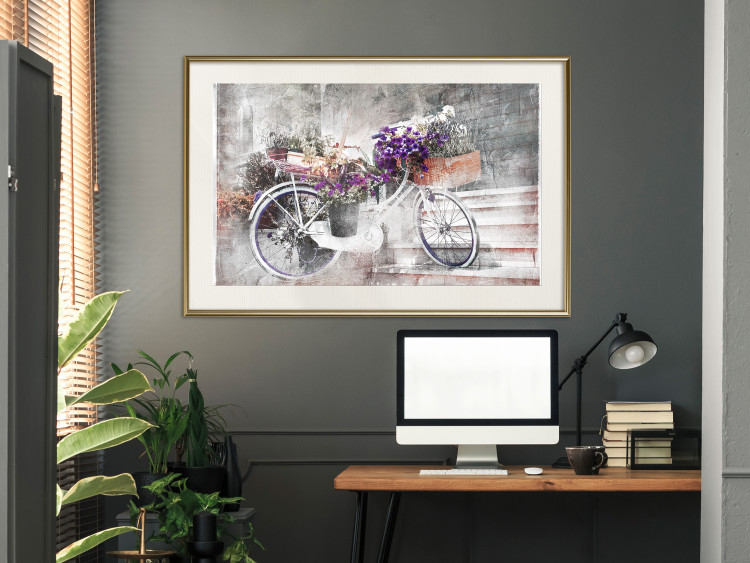 Wall Poster Flowery Bicycle - colorful composition on a retro-style staircase background 116417 additionalImage 21