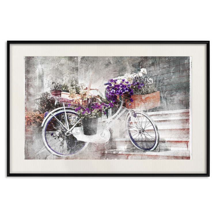 Wall Poster Flowery Bicycle - colorful composition on a retro-style staircase background 116417 additionalImage 23