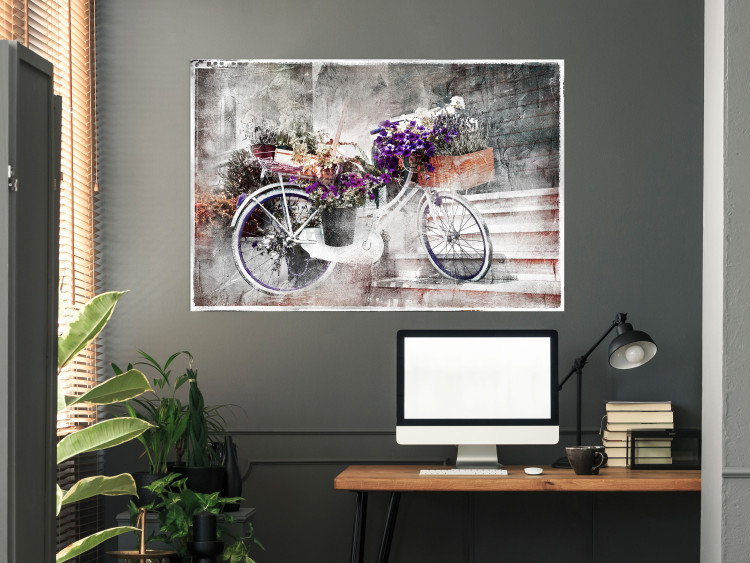Wall Poster Flowery Bicycle - colorful composition on a retro-style staircase background 116417 additionalImage 16
