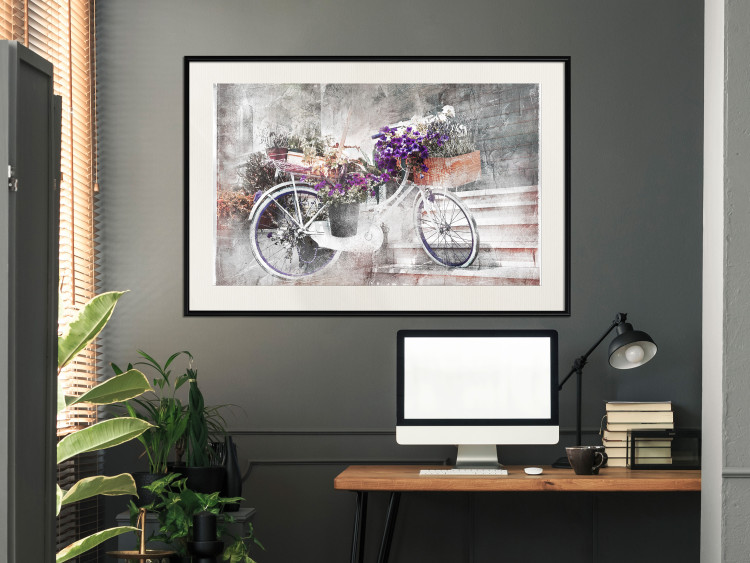 Wall Poster Flowery Bicycle - colorful composition on a retro-style staircase background 116417 additionalImage 22