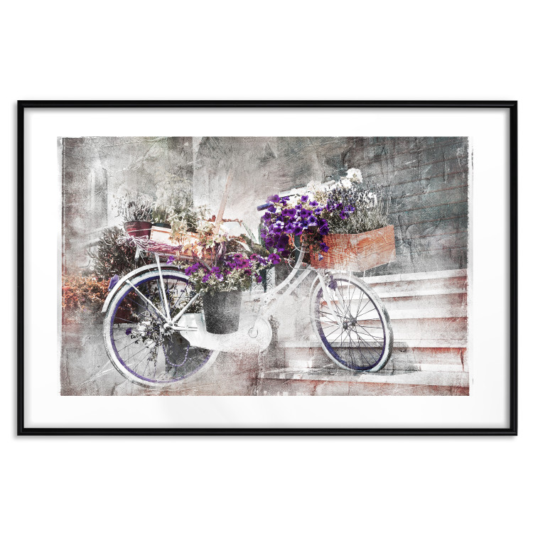 Wall Poster Flowery Bicycle - colorful composition on a retro-style staircase background 116417 additionalImage 26