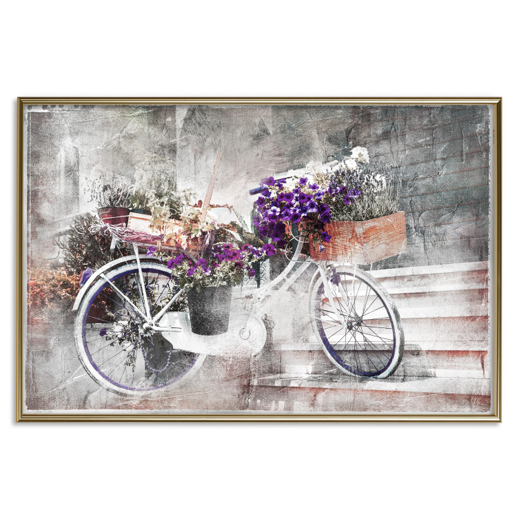 Wall Poster Flowery Bicycle - colorful composition on a retro-style staircase background 116417 additionalImage 25