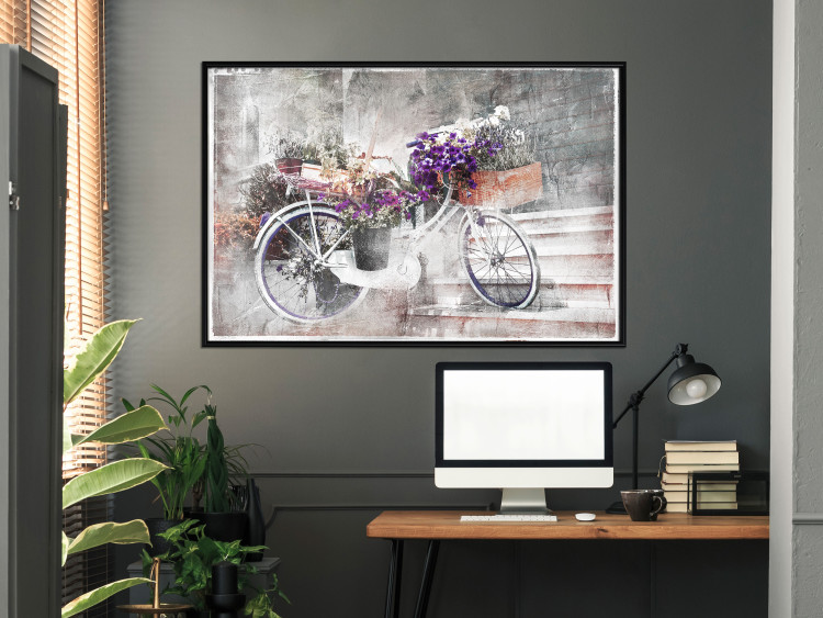 Wall Poster Flowery Bicycle - colorful composition on a retro-style staircase background 116417 additionalImage 3