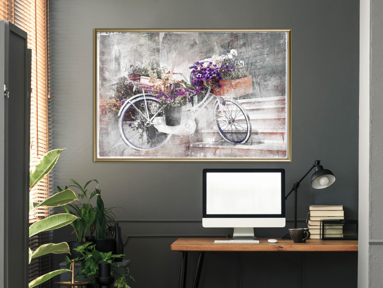 Wall Poster Flowery Bicycle - colorful composition on a retro-style staircase background 116417 additionalImage 7